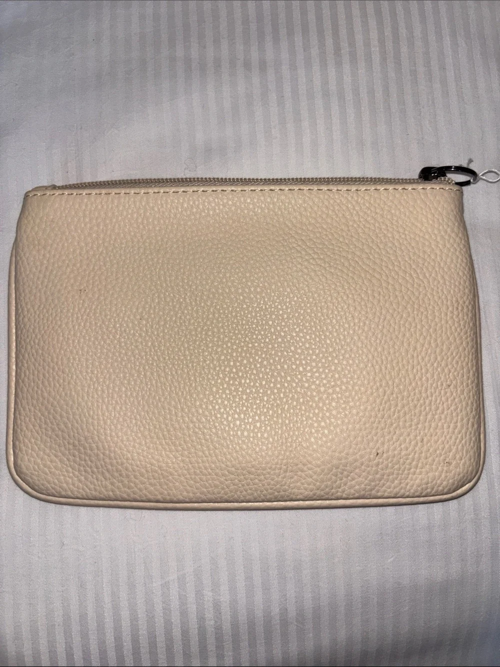 Harrods Pebbled Leather Zip Pouch in Cream
